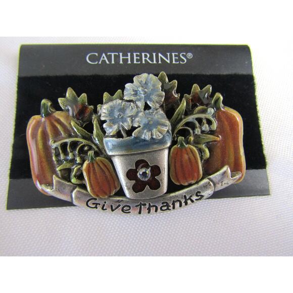 Catherines "Give Thanks" Fall Brooch Pin Festive Floral Pumpkin Boho Cottagecore - Picture 1 of 4